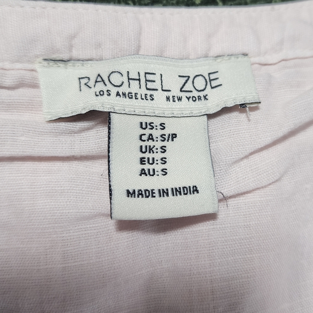 RACHEL ZOE Size Small Pink‎ Linen Cotton Balloon Sleeve Split Band V-neck Blouse - Picture 11 of 12